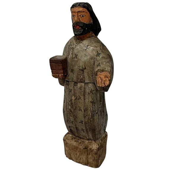 Vintage Artisan Hand Carved Wood SAINT Santo Franciscan Monk 15" Sculpture Altar